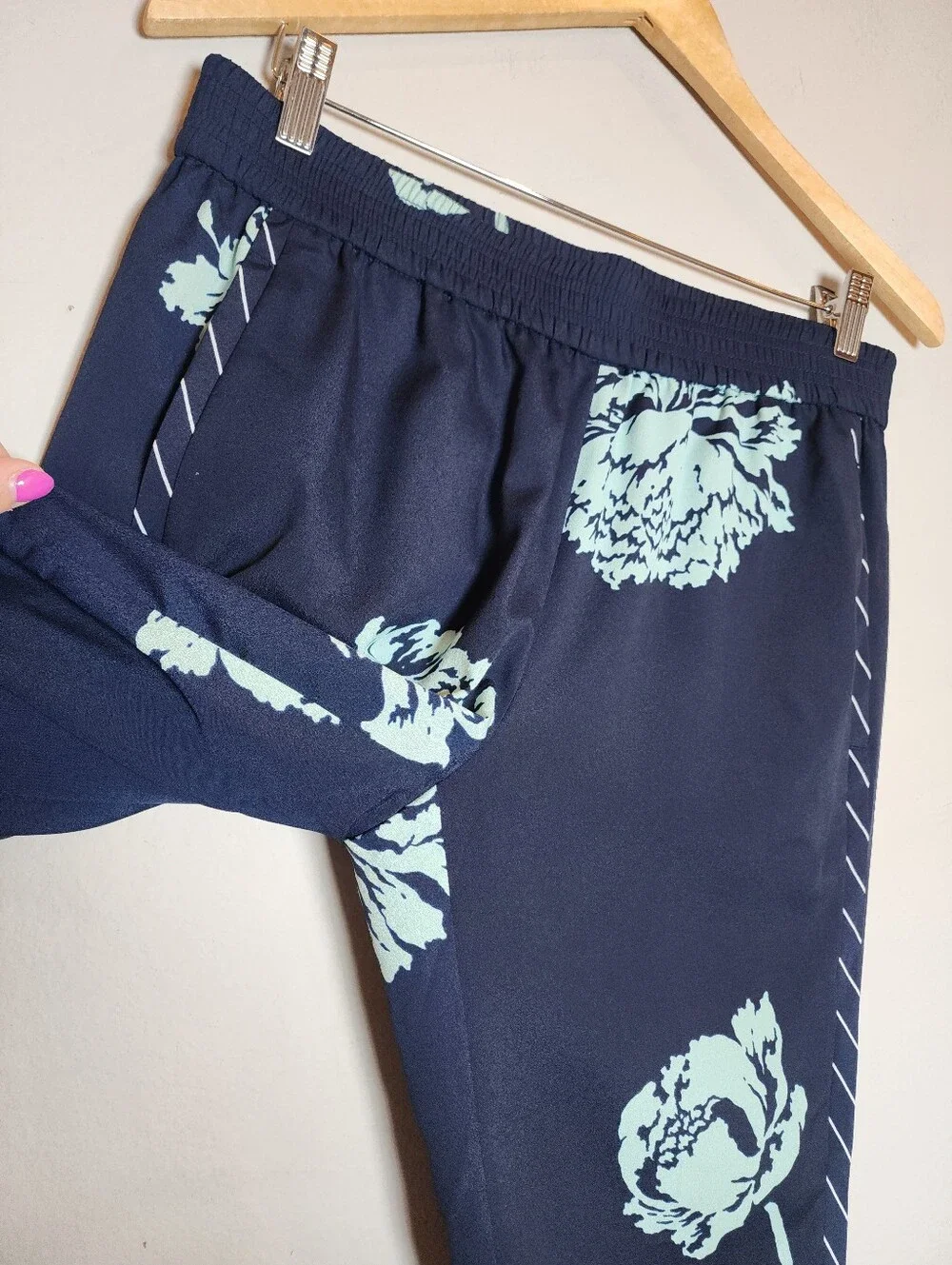 J. Crew Pull On Reese Pants Lined Navy Blue Floral Peony Women's Size 8